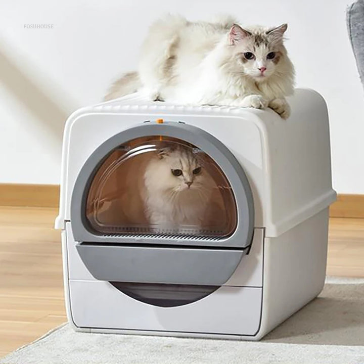 Pull-out Type Home Balcony Cat Bedpans Semi-automatic Smart Cats Litter Box Anti-splash Pets Poop Basin Kitten Plastic Toilet U