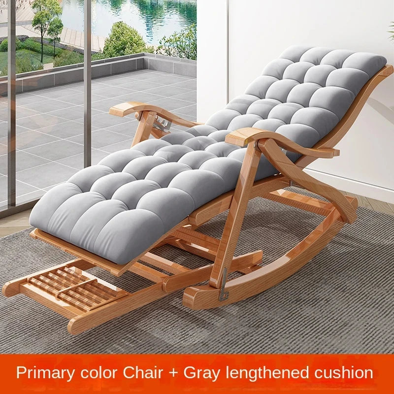 Living Room Household Wooden Folding Lounger Balcony Garden Lazy Sofa Rocking Chair For Adults Outdoor Furniture Chinese Style