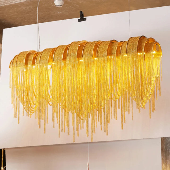 Postmodern LED Chandelier Gold Silver Aluminium Chain Hanging Pendant Light Living Dining Room Restaurant Hotel Decor Art Lustre