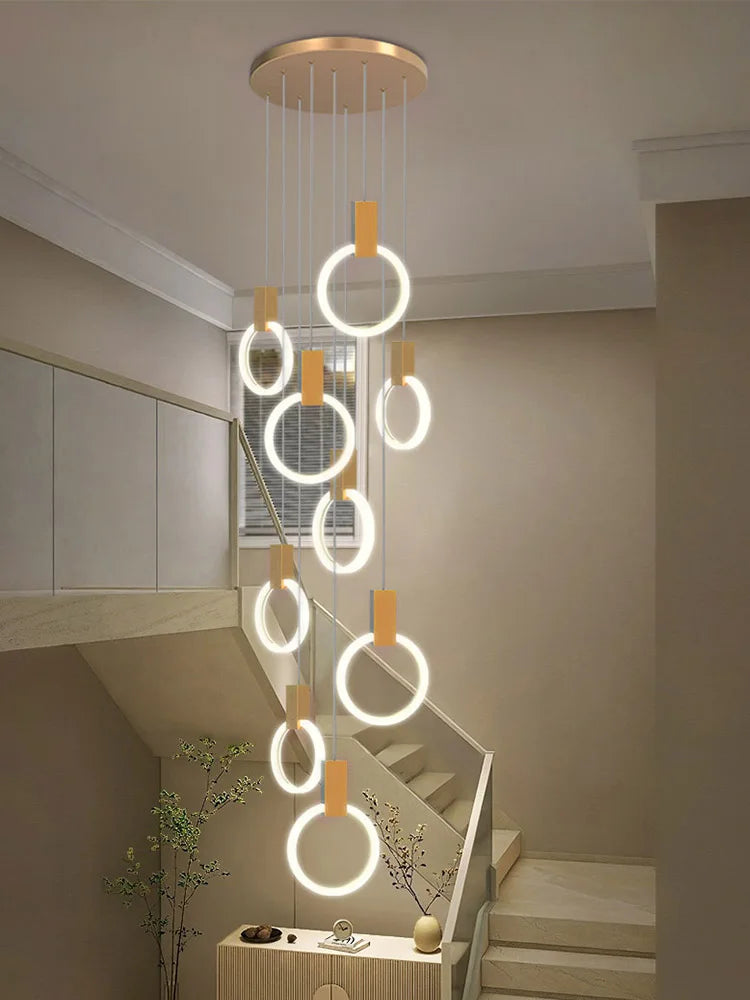 Duplex Staircase Ring Chandelier Modern Villa Luxury Ceiling Lighting Fixtures Gold\Black Acrylic Pendent Lamp Loft Chandelier