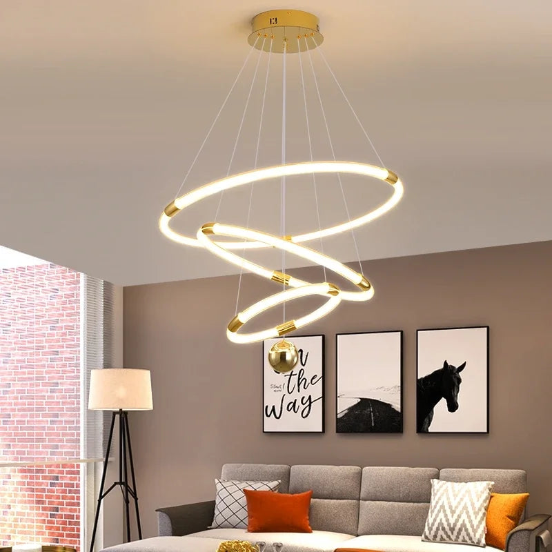 New Ring LED Ceiling Chandelier For Living Room Bedroom Kitchen Hotel Pendant Lamp Design Suspension Gesture Sensing Light