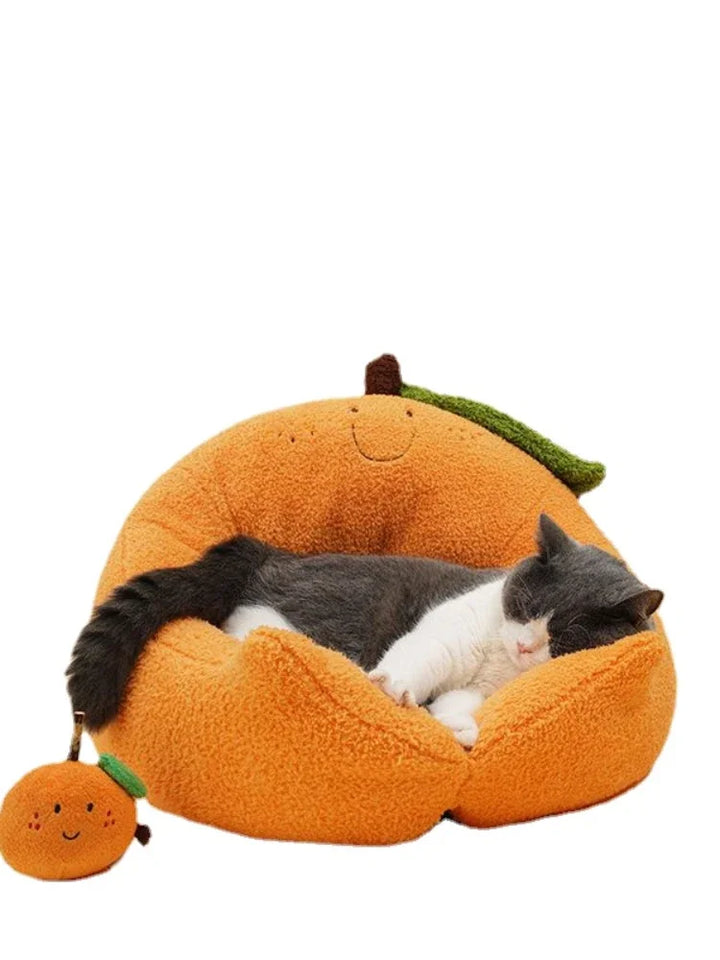 Orange Cat Bed Super Soft Pet Cat Nest Mat Plush Pet Sofa Beds Detachable Household Cat Nest Cute Comfortable Pet Sleeping Mat