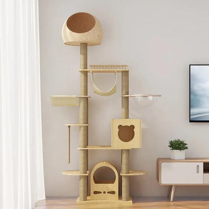 Large Shelf Pet Furniture Solid Wood Cat Climbing Frame Cat Hammock Multi-layered