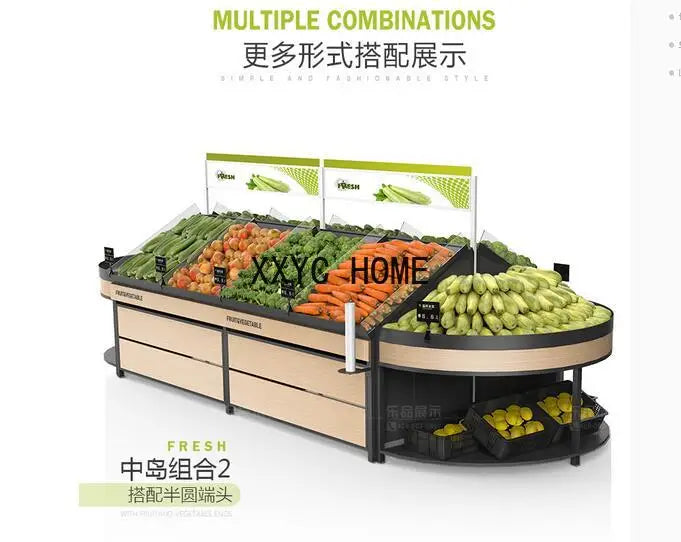 Fresh supermarket vegetable shelf commercial stainless steel bone chopping table fruit shelf display rack