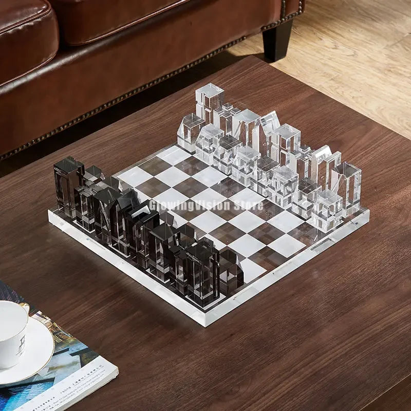 Modern Art Display Premium Large K9 Crystal Chess Luxury Gathering Games Chess Board Family Table Games Home Decor Ornament