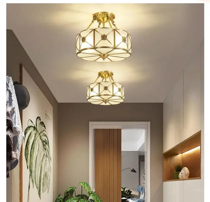 Nordic Bronze American Countryside Style Wrought Iron LED AC Ceiling Light Art Asile Lamp Bedroom Decoration Lamp Free Shipping