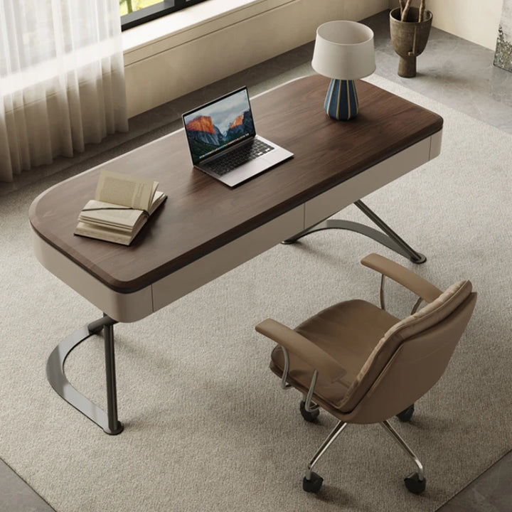 Computer Veneer Office Desks Design Study Domestic Simple Modern Wood Top Grade Office Desks Escritorios Work Furniture QF50OD