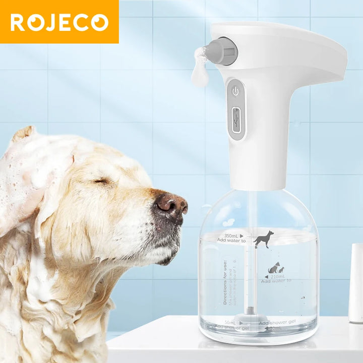 ROJECO Automatic Cat Soap Foam Dispenser Electric Pet Smart Bathroom Liquid Soap and Shampoo Dispenser For Dog Shower Dispender