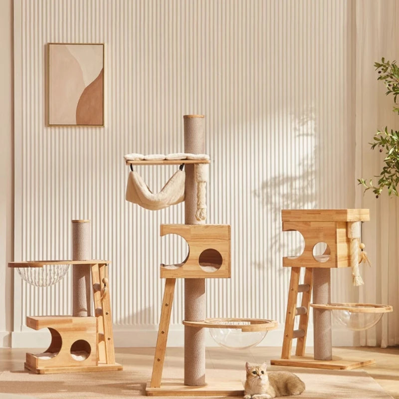 Wooden Cat Towers for Big Cats Houses and Habitats Cat Tree Gym Accessories Home Climbing Castle  Aids Villa Toy Pets Products