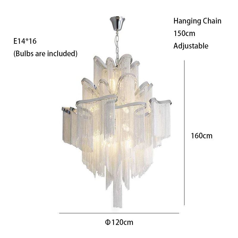 Remote Control Tassels Aluminum Chrome Dimmable Ceiling Lights Lustres Room Decor Lamps Modern Ceiling Chandelier for Bedroom