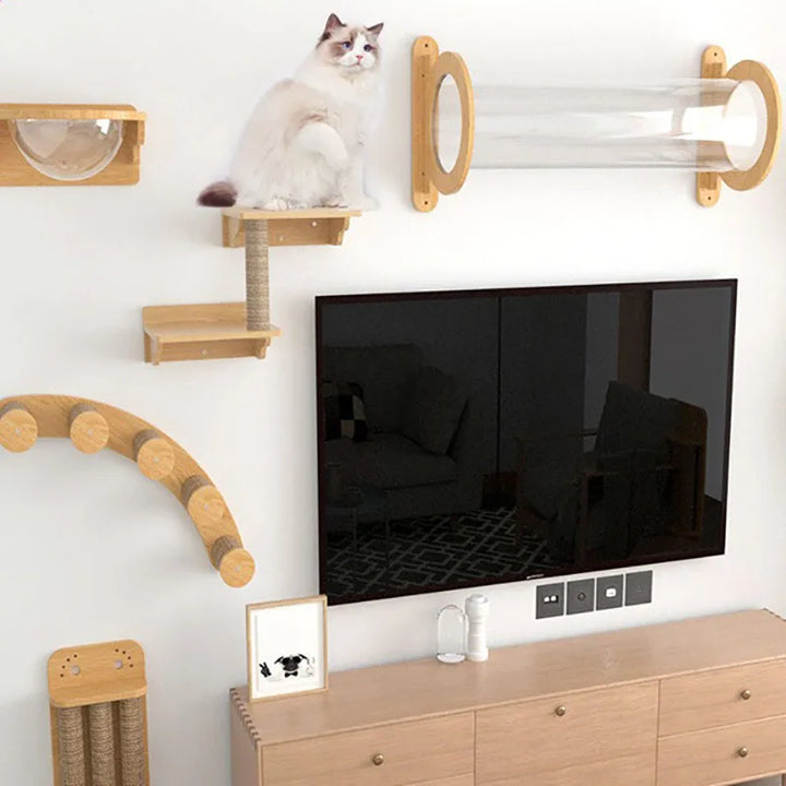 Solid Wood Wall Cat Climbing Frame Game Stand Scratching Platform Cat Tower Tree Condo Scratching Post Kitty Pet Products