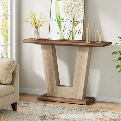 Tribesigns Wood Console Table, 42 Inches Farmhouse Entryway Table with Geometric Base, Sofa Table Foyer Table with Storage