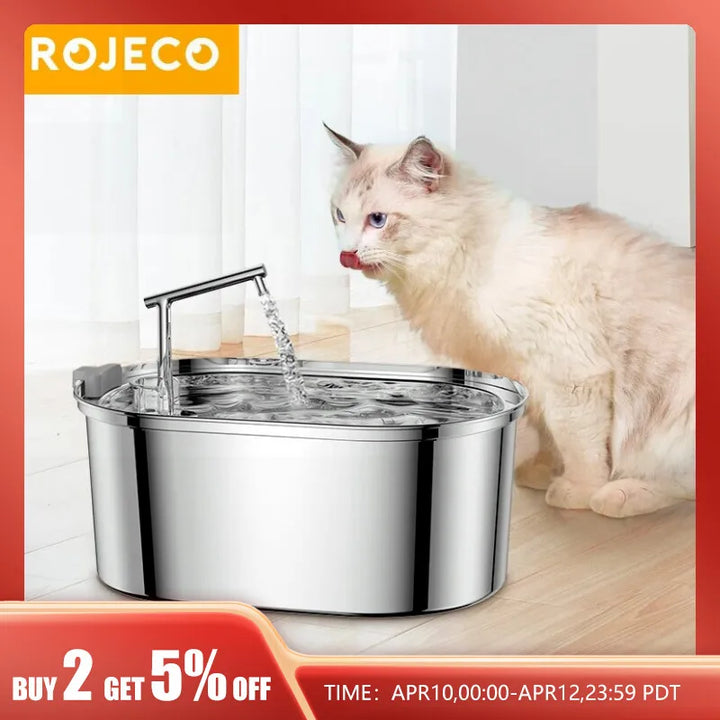 ROJECO Stainless Steel Cat Water Fountain Automatic Cat Drinker Drinking Fountain For Cats Dogs Pet Water Dispenser Accessories