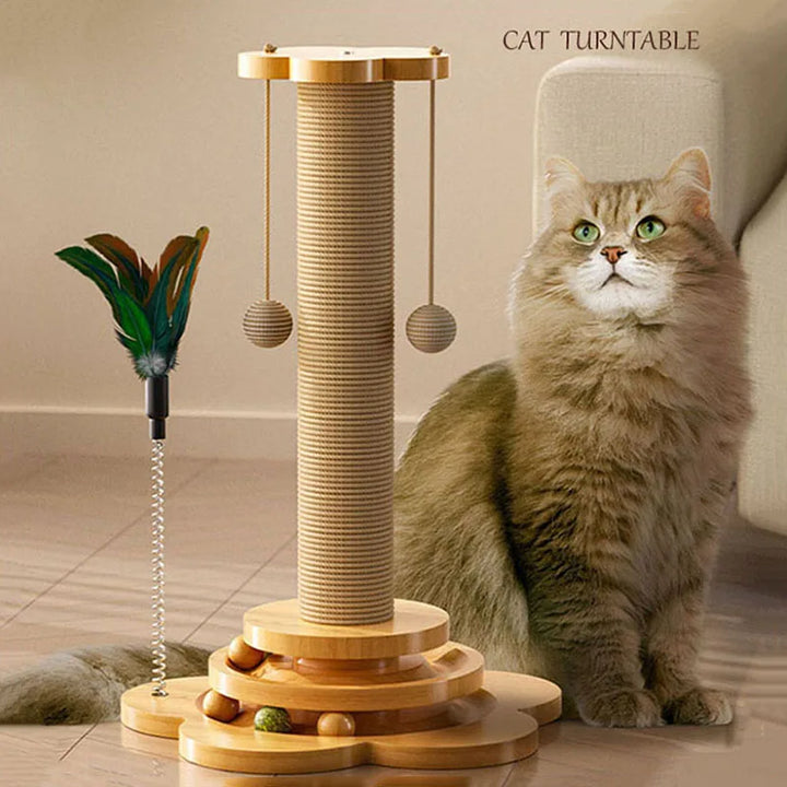 Sisal Scratching Post for Cat Solid Wood Turntable Funny Toy Balls Grab Column Training Supplies Pet Accessories