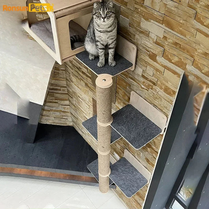 Wooden Cat Tower Scratcher Wooden Shelves for Cats Sofa Protectors Beds & Furniture Cat Wall Climbing Set Pet Products