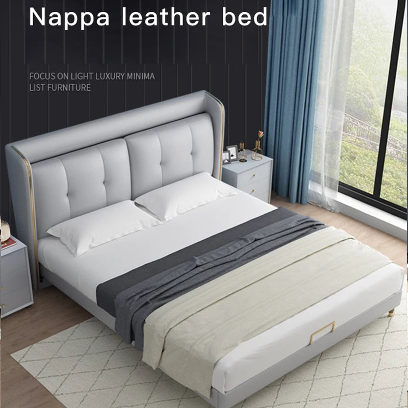 Modern Minimalist Soft Bag Leather Bed Double Master Bedroom Wedding Bed Light Luxury Storage King Bed