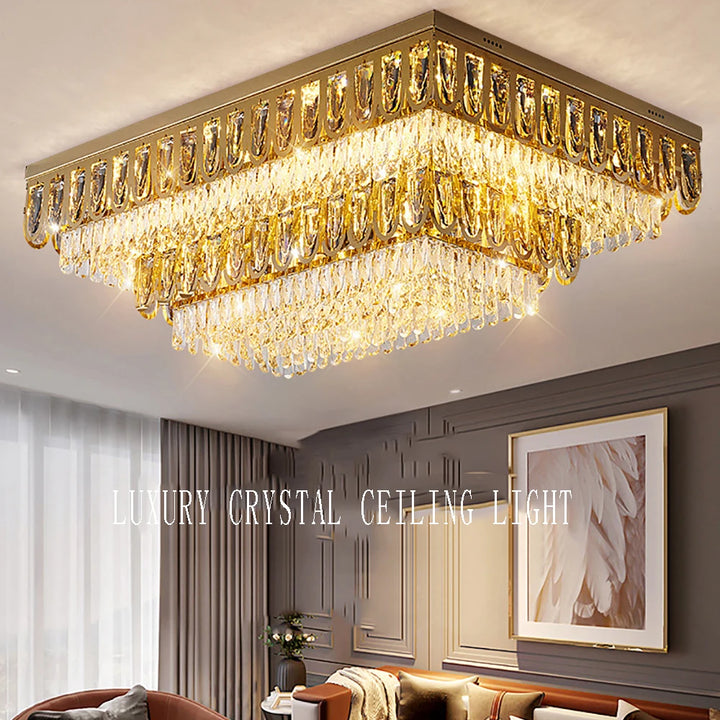 Modern Home Decor 2024 Ceiling Lamps Gold Large Crystal Ceiling Light Luxury Chandeliers LED Lustres for Living Room