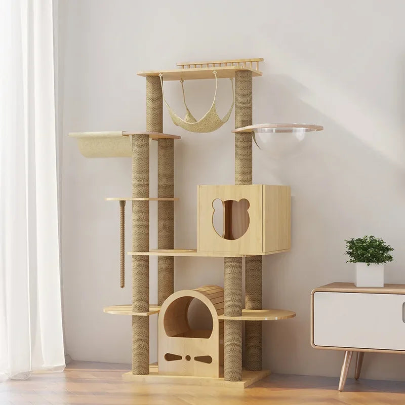 Large Shelf Pet Furniture Solid Wood Cat Climbing Frame Cat Hammock Multi-layered