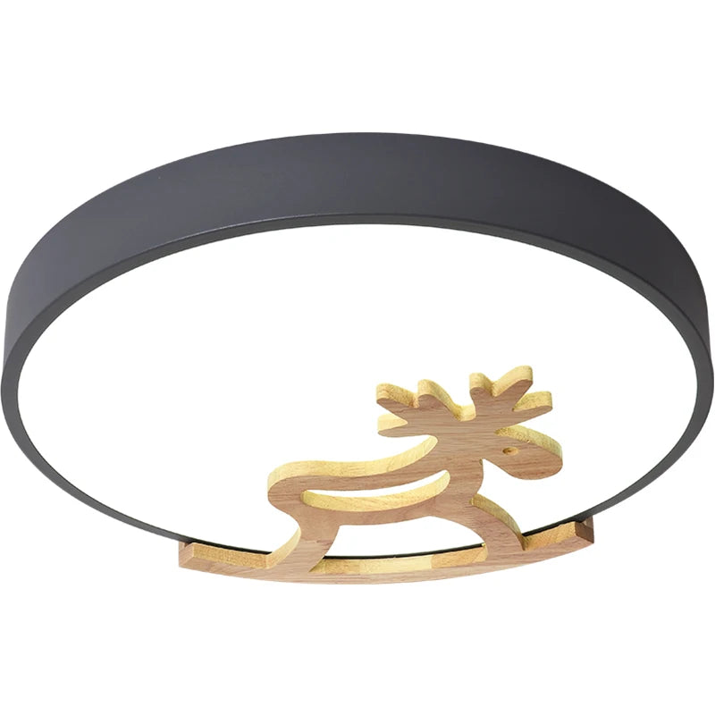 Nordic cartoon wood ceiling light reading light Bedroom Ins Creative Deer Girl Boy Children's Room Simple Round Led Ceiling Lamp