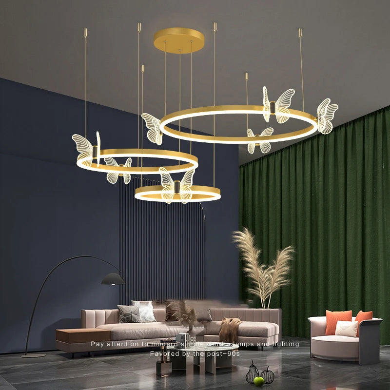 Moonriver Lighting Modern Living Room Hanging Lamps for Ceiling LED Butterfly Dining Table Chandelier Room Decor Pendant Light