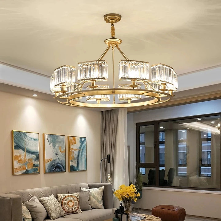 Luxury Copper Crystal Chandelier Lighting Modern LED Ceiling Light Home Deco Pendant Lamp for Living Dining Bedroom Hanging Lamp