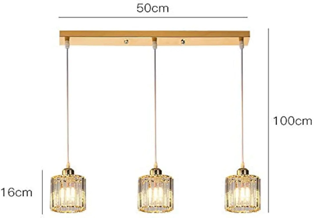 Crystal Pendant Lighting Fixture Modern Copper Chandelier Gold Ceiling Hanging Lamp - 3-Lights Suspension Lamps for Kitchen