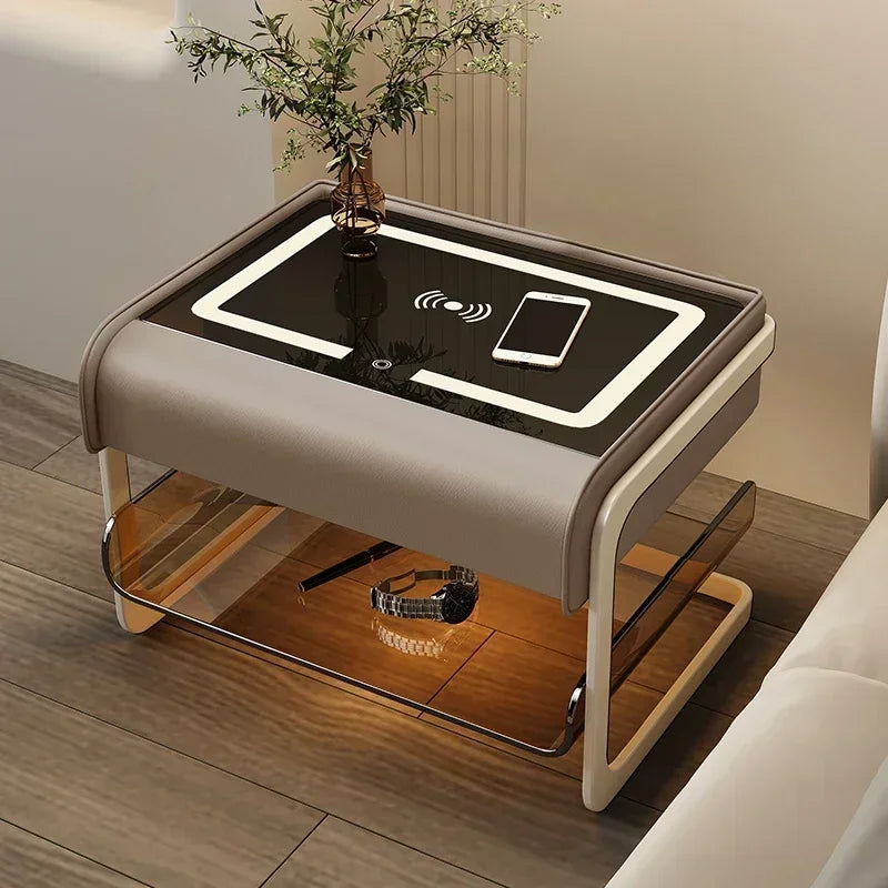 Smart Bedside Table Modern Simple Bedroom Luxury Nightstands Multifunctional Acrylic Wireless Charging Home  Furniture WKNS