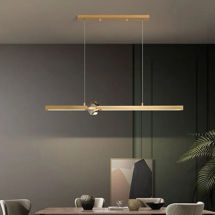 Modern Minimalist Long LED Chandelier For Dining Room Kitchen Island Bar Hanging Ceiling Lamp Gold Luxury Crystal Pendant Light