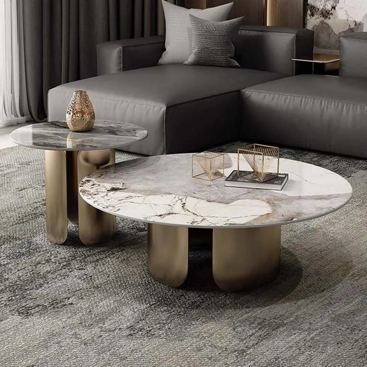 Marble Antique Nordic Round Coffee Table with large gold legs