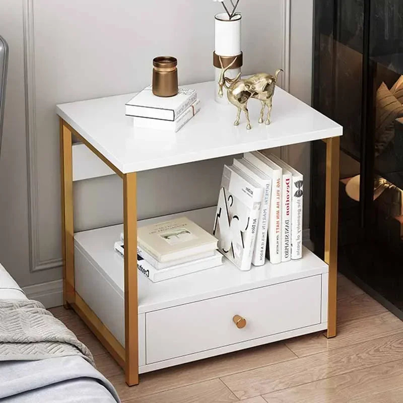 Organzizer Nordic Nightstand White Luxury Ornaments Floor Bedside Table Library Aesthetic Mesita De Noche Dormitorio Furniture