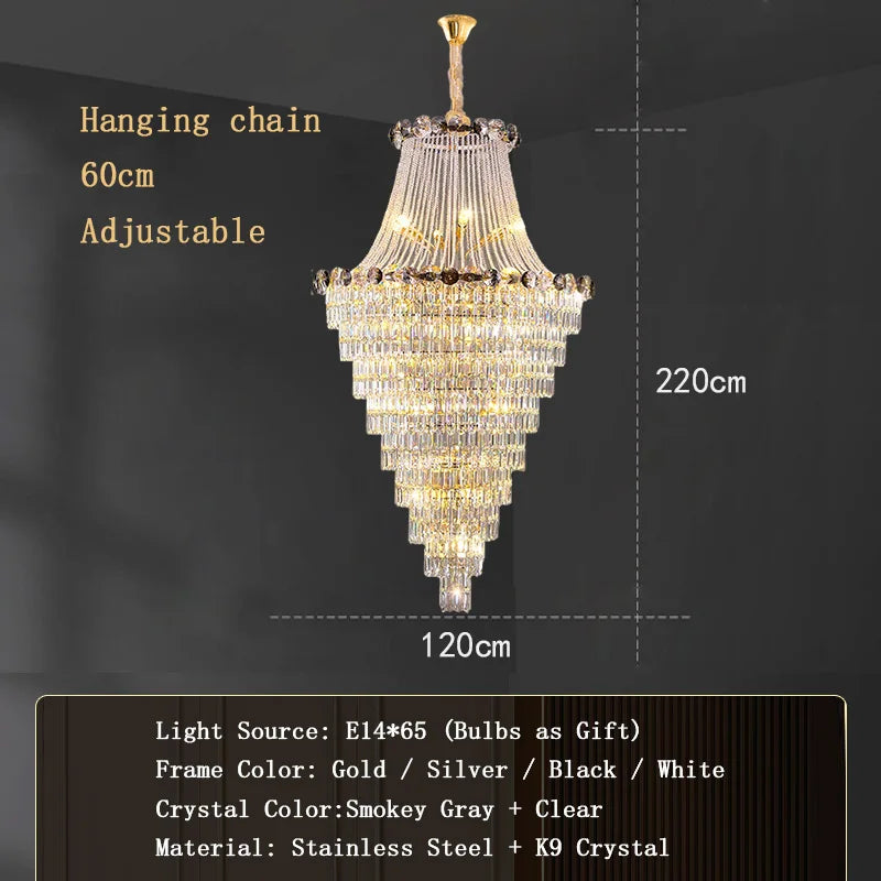 Large Luxury Chandeliers for Staircase Designer Big Crystal Hanging Lamps for Ceiling Modern Home Decor Stair Lighting Lustre