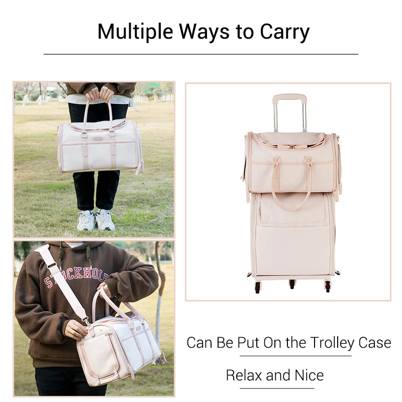 Luxury Pet Carrier Bag for Small Dogs Nude Pink Portable Dog Travel Bag Breathable Anti-Scratch Oxofrd Pet Handbag Tote Foldable