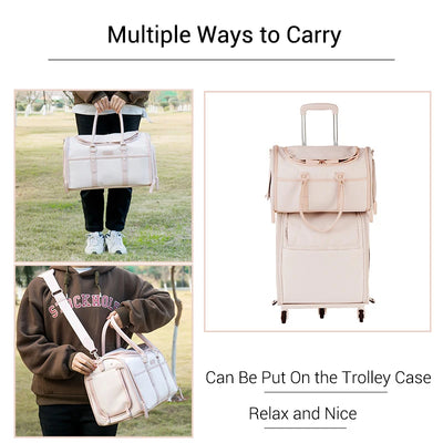 Luxury Pet Carrier Bag for Small Dogs Nude Pink Portable Dog Travel Bag Breathable Anti-Scratch Oxofrd Pet Handbag Tote Foldable