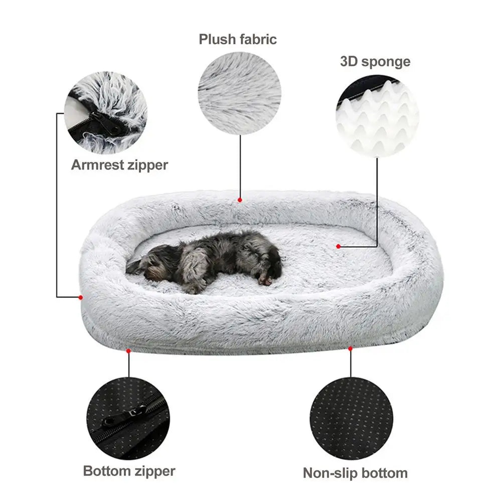 175cm Grey Round Long Plush Pet Beds For Dog Mattress Cat Sleep Nest Sofa Pets Bed Cattery Dogs Cushion Kennel For Indoor