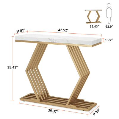 Tribesigns 42 inches Modern Gold Console Table with Geometric Metal Base, White Faux Marble Narrow Entryway Table Foyer Table
