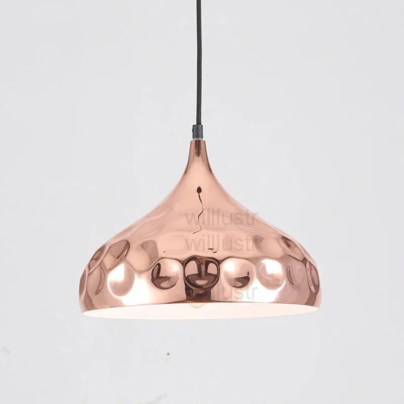 Copper Color Metal Pendant Lamp Polka Dots Wave Point Ceiling Chandelier Dinning Hall Hotel Restaurant Suspension Hanging Light