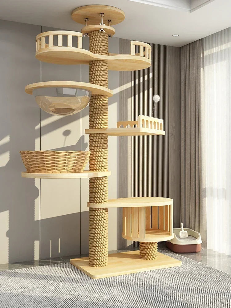 Luxury Climbing Frame House Cat Trees Playground Large Wood Villa Cat Scratch Board Interactive Rascador Pets Accessories LJ50CS