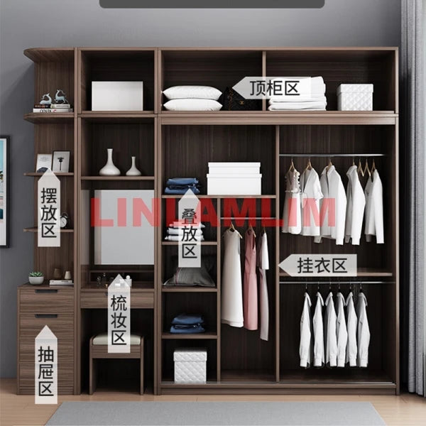 Bedroom Furniture Nordic Wardrobes Clothes Closet Organizer Modern Multifunctional Furniture With Storage,Drawer,Dresser,Mirror,