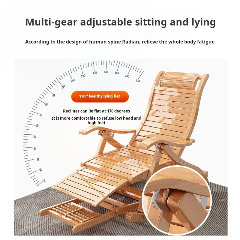 Living Room Household Wooden Folding Lounger Balcony Garden Lazy Sofa Rocking Chair For Adults Outdoor Furniture Chinese Style