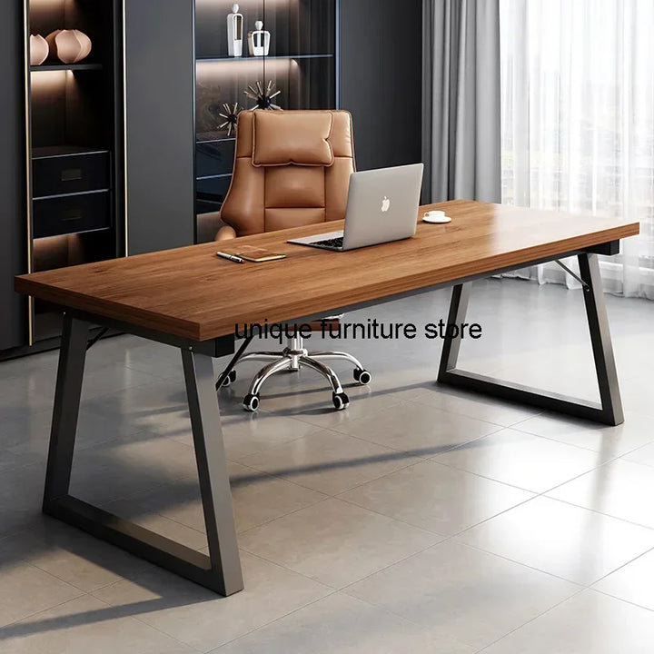 Modern Computer Desk Home Office Large Executive Office Desk Computer Table Study Writing Desk Wooden Tabletop Metal Frame