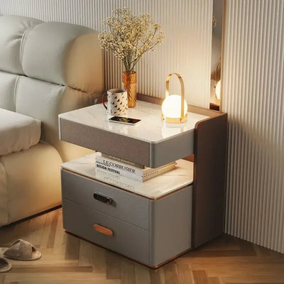 Modern Light Luxury Charging Nightstands for Bedroom Smart Bedside Table Storage Cabinet Lock Night Stands Bedroom Furniture