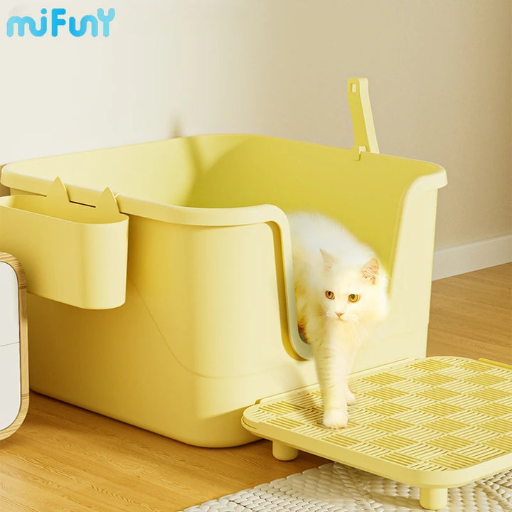 MiFuny Extra Large Square Cat Litter Box Open Type Splash Proof Cat Toilet Giant Cat Box Heighten Ragdoll Maine Pet Supplies