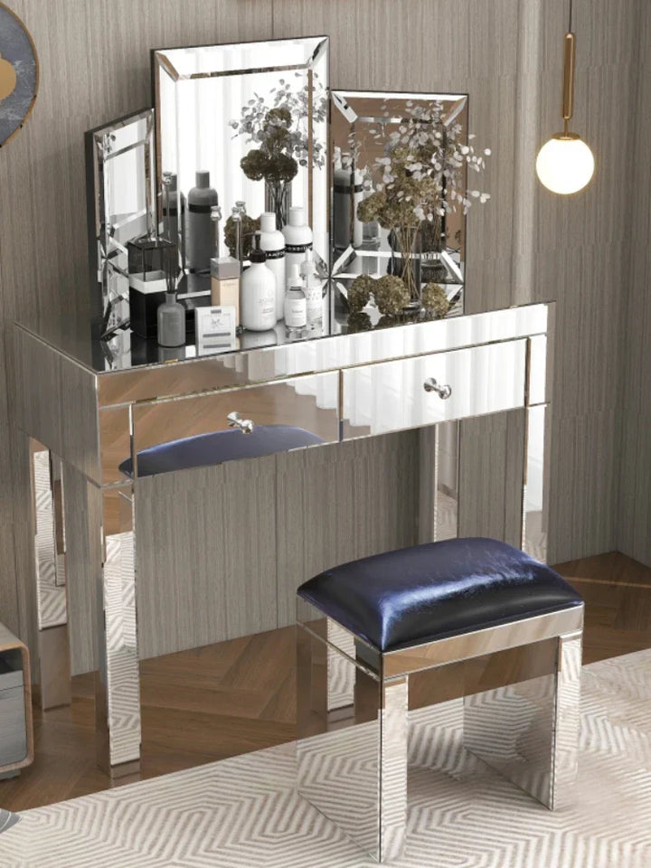 Dressing Makeup Table / Stool Mirrored Makeup Station Vanity Set with Mirror