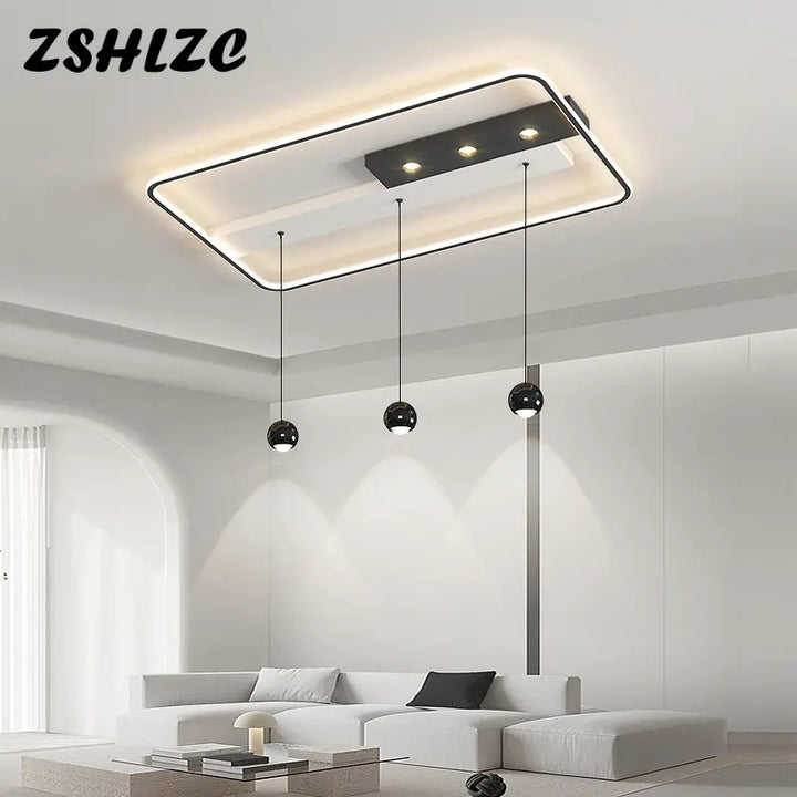 Modern Led Chandelier Luxury Ceiling Light For Living Dining Room Bedroom Kitchen Chandeliers Square Black White Fixtures AC220V