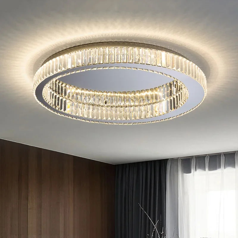 Light Luxury Round LED Crystal Ceiling Lamp Simple Modern Living Room Bedroom Dining Room Interior Lighting Fixtures Creative