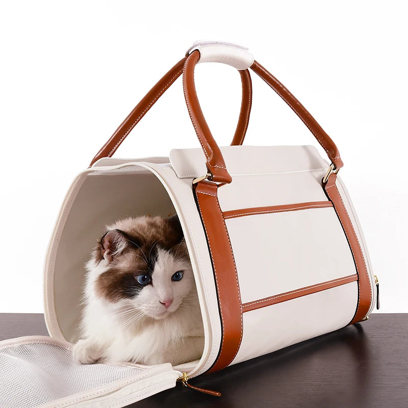 Loudik-Luxury Cat Carrier Bags, Portable Made Leather Pet Backpacks, Waterproof Outdoor Travel Small Dog Carrier Accessories