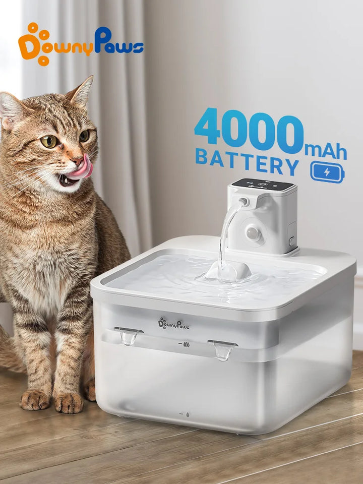 DownyPaws 2.5L Wireless Cat Water Fountain Battery Operated Automatic Pet Water Drinker with Motion Sensor Dog Water Dispenser