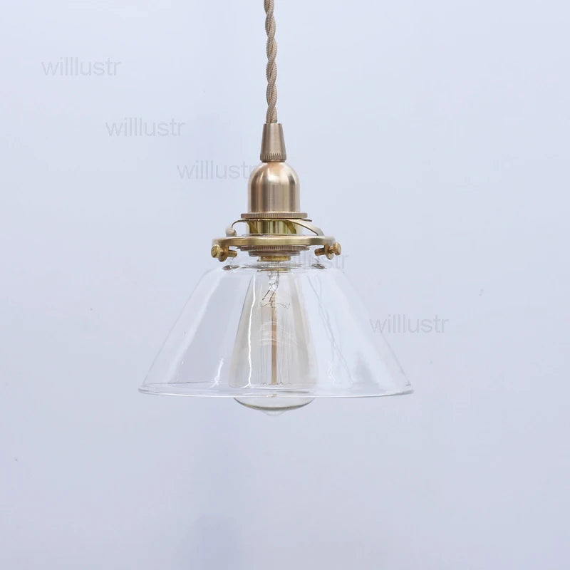 Handmade Mouth Blown Glass Brass Pendant Lamp Clear Transparent White Ribbed Ceiling Chandelier Suspension Hanging Lighting