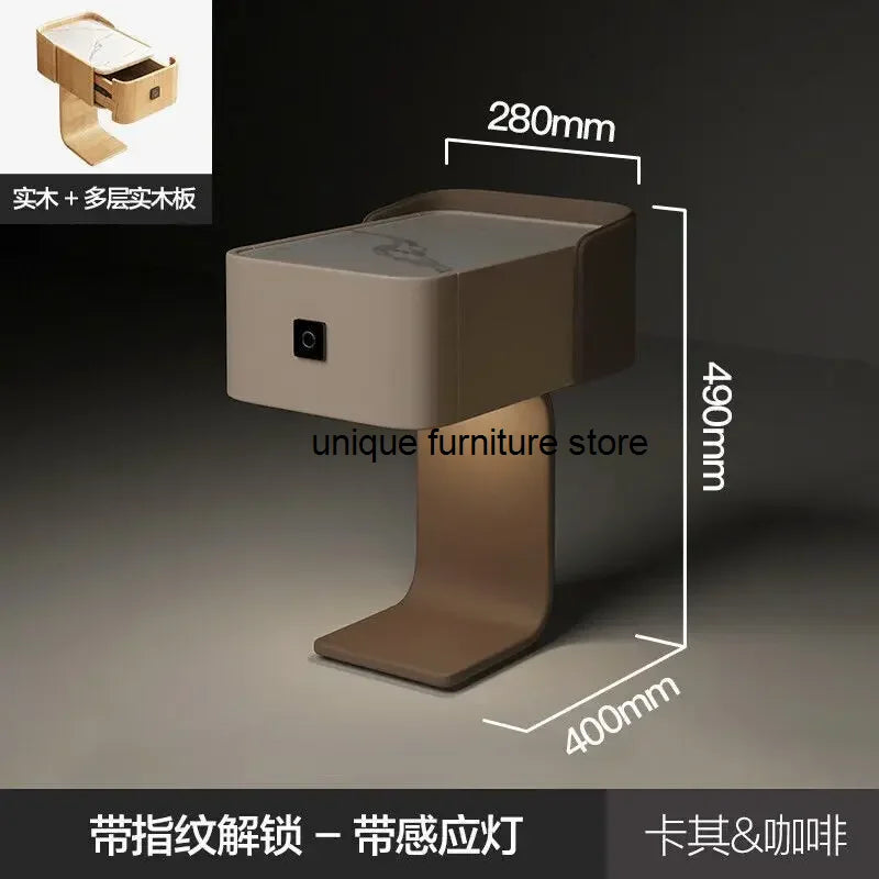 Simple Modern Solid Wood Nightstand Mini Narrow Smart Bedside Table Inductive Light Fingerprint Lock Cabinet Furniture Bedroom