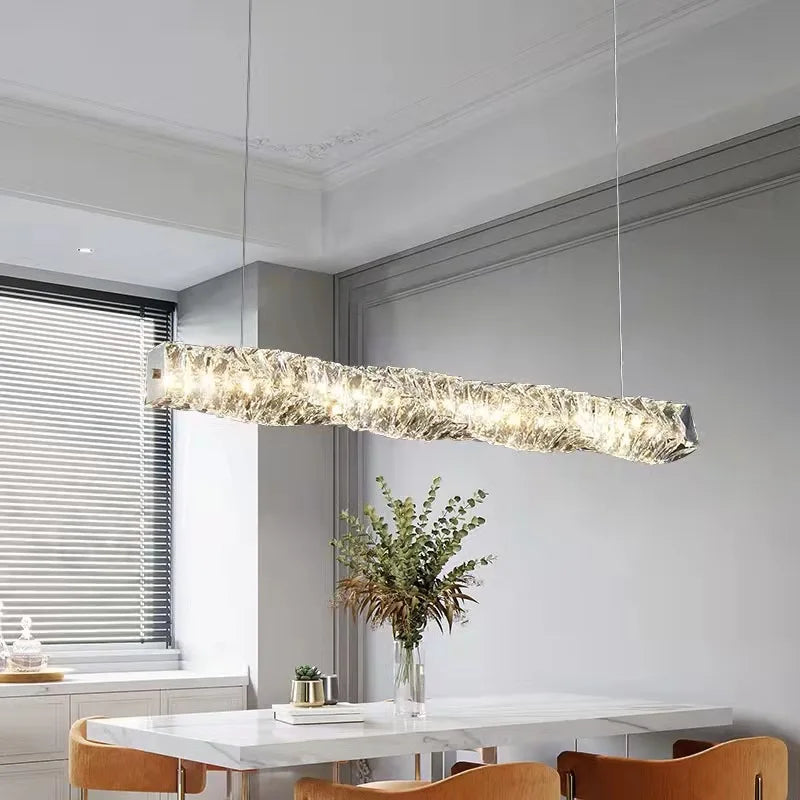 Nordic Crystal Pendant Lights for Kitchen Island Long Crystal Chandelier Hanging Lamp Dining Room Home Decor Light Fixtures